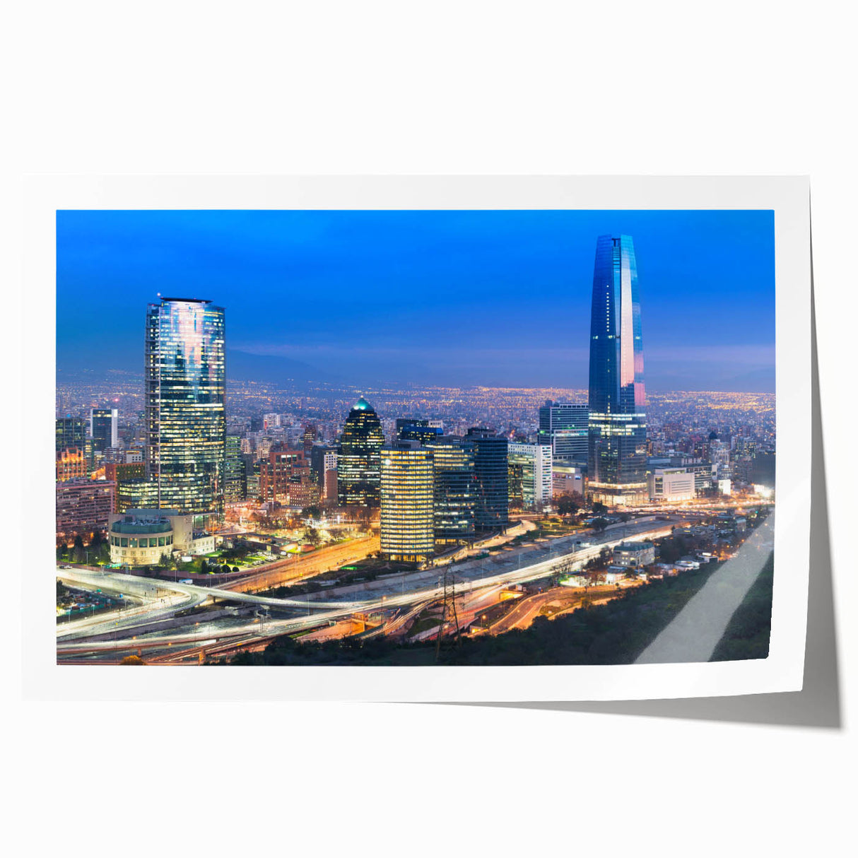 Rolled print of Santiago, Chile, featuring vivid colors and floral motifs, suitable as art wall dining room decor.