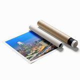 Extra large rolled print of Santiago, Chile, featuring vibrant floral motifs, ideal for classy bathroom wall art.