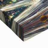 Large art depicting the Santiago, Chile skyline in black and white tones on stretched canvas.