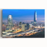 Black and white stretched canvas of Santiago skyline, ideal for kitchen wall art.