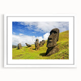 Abstract art print depicting a stylized South American landscape in earth tones, framed with a white mat.