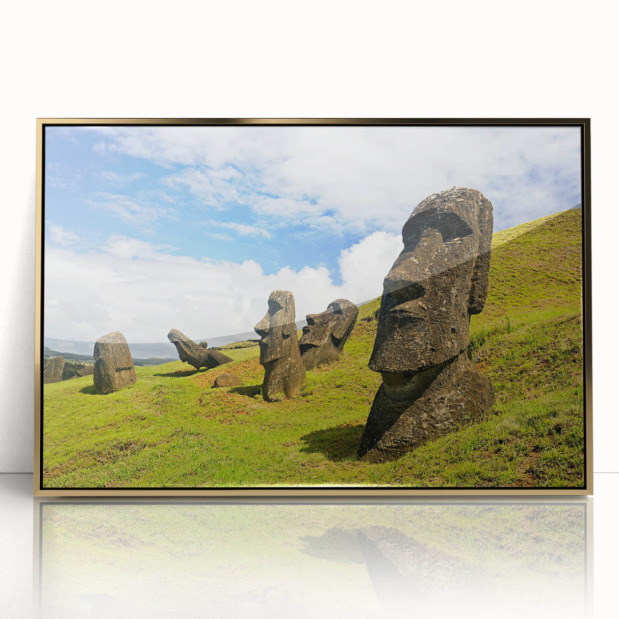 Acrylic print of a Chilean landscape in mid-century modernist style, featuring muted earth tones.