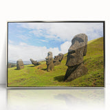 Mid-century modernist art depicting a serene Chilean landscape in soft earth tones on a framed acrylic print.