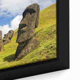 Close-up of a framed canvas depicting a textured scene from South America in Chile, featuring black and colorful art.