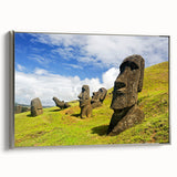 Framed canvas landscape art painting featuring a colorful vintage poster of a Chilean scenery.