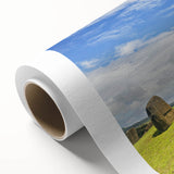 Art deco style poster of a Chilean landscape on rolled canvas, featuring muted earth tones, ideal for nursery wall art.