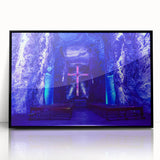 Large abstract wall art depicting a vibrant Colombian landscape in acrylic, framed in black.