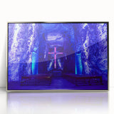 Mid-century modernist art depicting a serene Colombian landscape in muted earth tones, framed in acrylic.