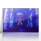 Art deco poster of a Colombian landscape in muted earth tones on a framed acrylic, ideal for modern art wall decor.