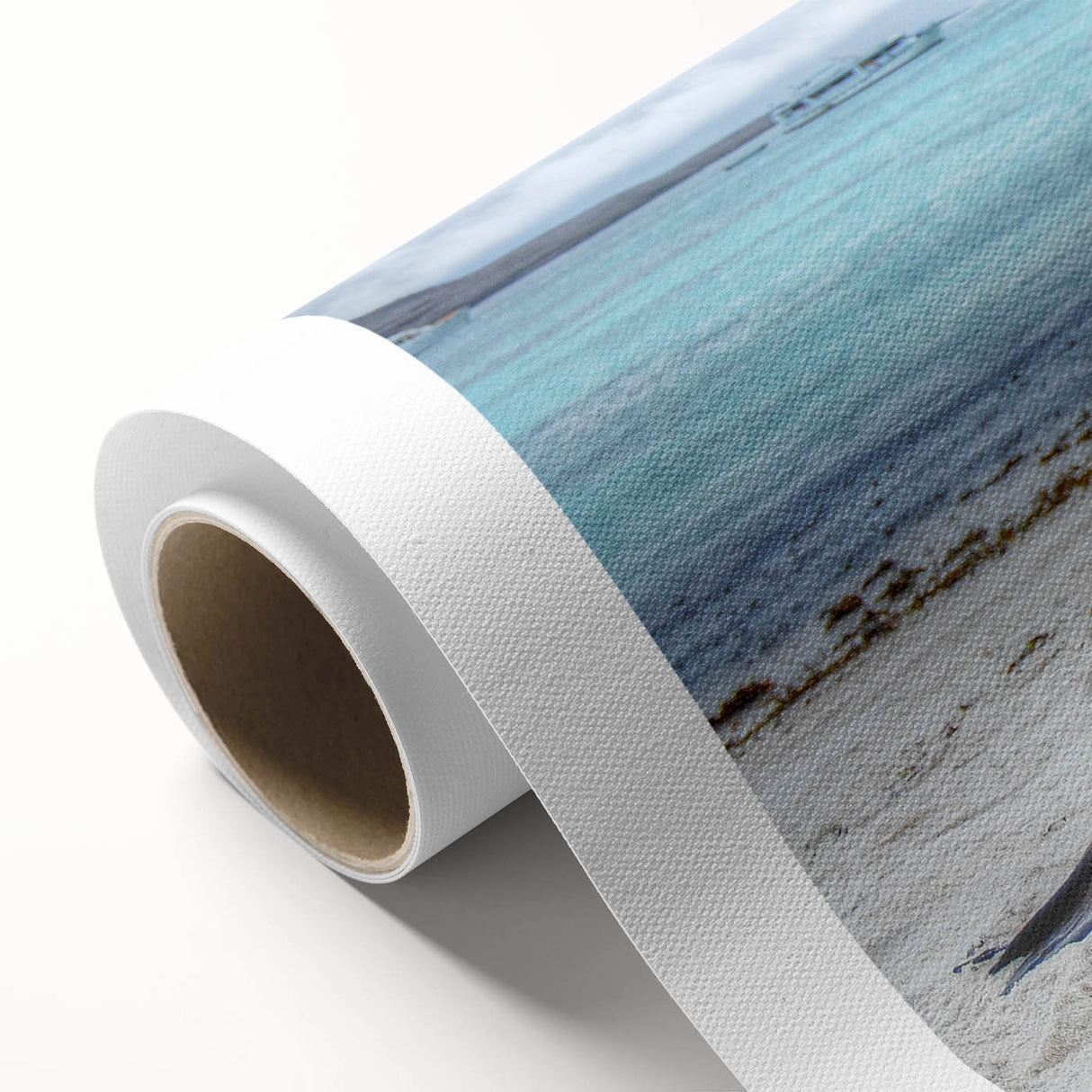 Art deco poster of Galapagos scenery with pastel shades on rolled canvas, ideal for nursery wall art.