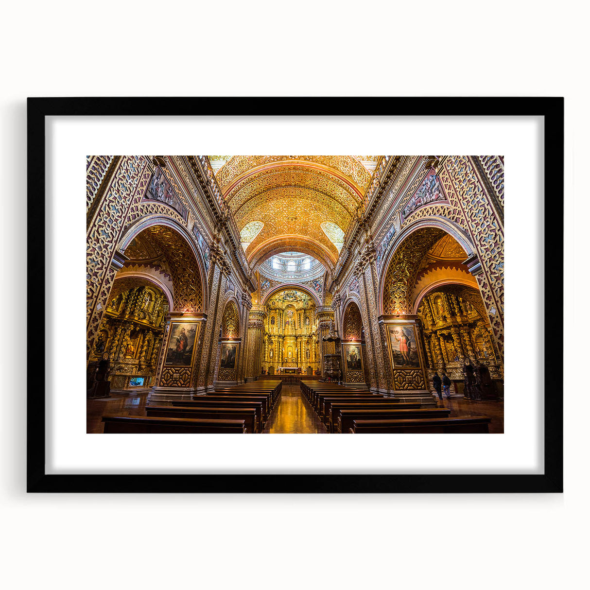 Extra large abstract art print depicting a vibrant, colorful South American scenery on a textured canvas, framed in black.