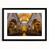 Extra large abstract art print depicting a vibrant, colorful South American scenery on a textured canvas, framed in black.