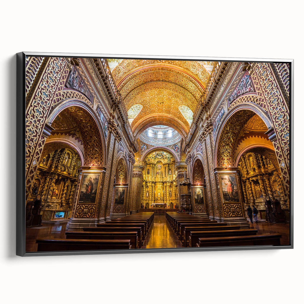 Black and white vintage poster art of an Ecuadorian landscape on framed canvas, ideal for bedroom wall decor.