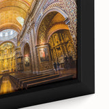 Extra large framed canvas featuring a textured depiction of a South American scenery in black with colorful accents.