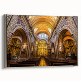 Landscape art painting of an Ecuadorian scenery on framed canvas, featuring vibrant colors against a black background.