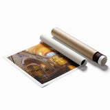 Rolled print of a serene Ecuadorian landscape with lush greenery and misty mountains, ideal for classy bathroom wall art.