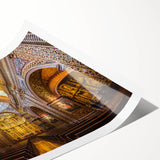 Extra large wall art featuring line art flowers in muted greens and browns on a rolled print.