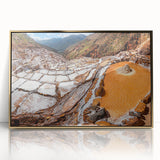 Acrylic print of a South American landscape featuring muted earth tones in a mid-century modernist style.