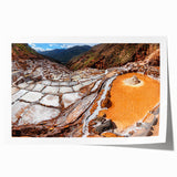 Rolled print of a Peruvian landscape featuring lush greenery and mountains, ideal for art wall dining room decor.