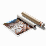 Extra large rolled print of a Peruvian landscape with vibrant floral elements, ideal for classy bathroom wall art.