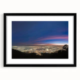 Extra large abstract art print of a colorful Venezuelan landscape on textured canvas, framed in black.