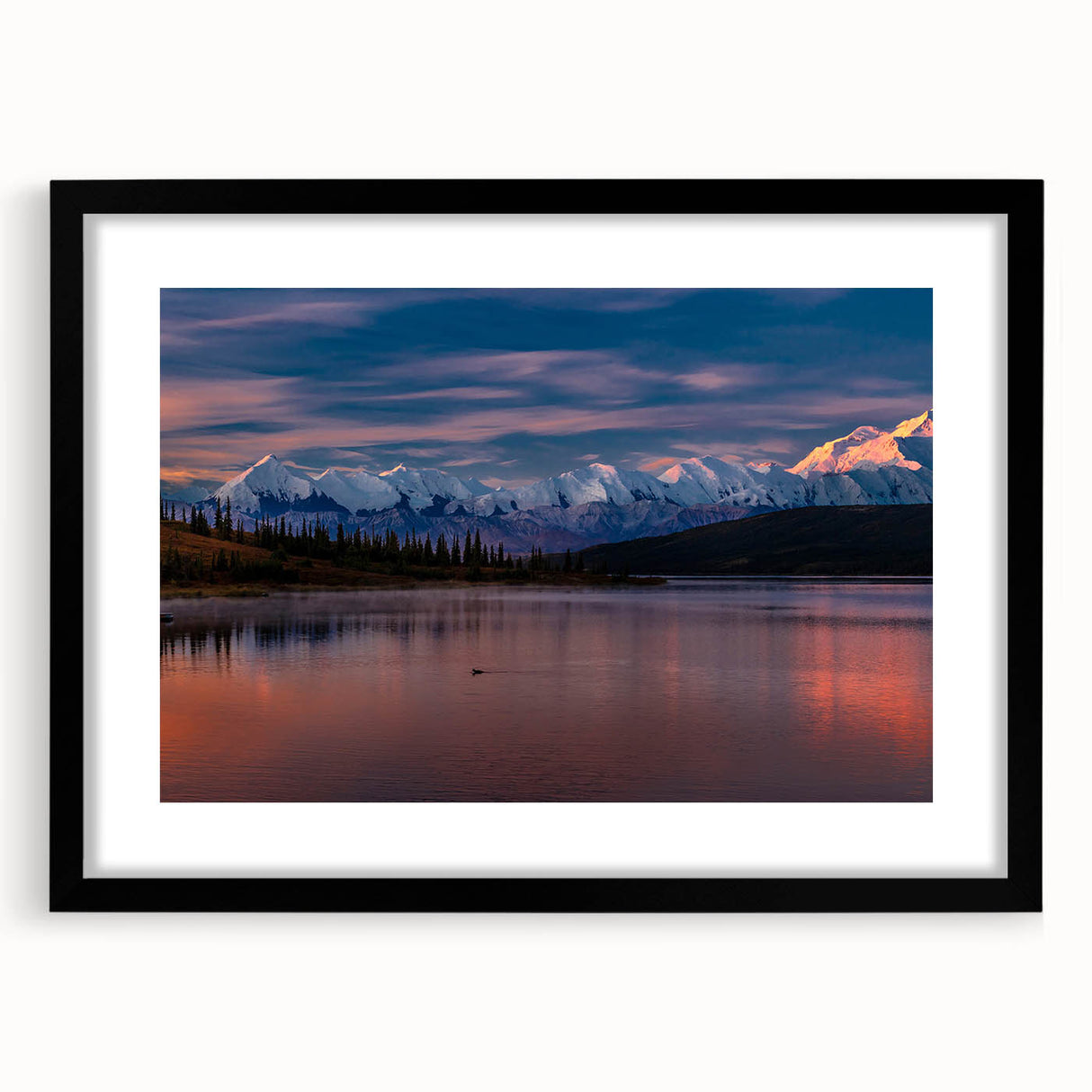 Abstract art print of Denali, Alaska in vibrant colors on a textured, extra large canvas, ideal for living room decor.