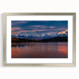 Textured abstract art print of Denali, Alaska, in muted earth tones on a framed canvas, ideal for bedroom decor.