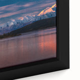 Black wall art depicting Denali, Alaska, on a framed canvas with textured, colorful art accents.