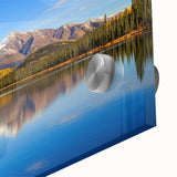 Large abstract wall art depicting Alaskan scenery in muted earth tones on acrylic glass, ideal for dining room ambiance.