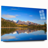 Acrylic print of a serene Alaskan landscape in cool blue and gray tones, ideal for bedroom or dining room art.