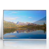 Acrylic print of Alaska scenery in art deco style with muted blue and white tones, great for modern art wall decor.