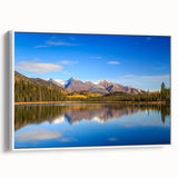 Vintage poster art of an Alaskan landscape on framed canvas, featuring vivid colors, ideal for living room decor.