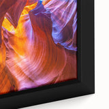 Extra large framed canvas featuring a close-up of Arizona's Antelope Canyon in black with colorful, textured art details.
