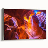 Framed canvas featuring a landscape art painting of Arizona's Antelope Canyon in vibrant earth tones.