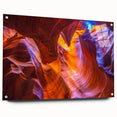 Acrylic print of Arizona's Antelope Canyon in red and orange tones, suitable for bedroom or dining room decor.
