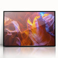 Framed acrylic print of a large abstract depiction of Antelope Canyon in Arizona with earthy red and orange tones.