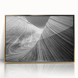 Mid-century modernist acrylic print of Arizona's Coyote Buttes in warm earth tones, ideal for modern art wall decor.