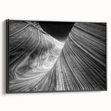 Black and white framed canvas of Coyote Buttes landscape, ideal for bedroom wall art.