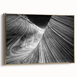 Framed canvas depicting the Coyote Buttes in Arizona, in muted earth tones, ideal for bedroom wall art.