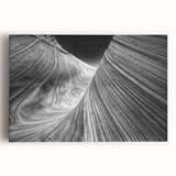 Black and white photograph of Arizona's Coyote Buttes on stretched canvas, ideal for kitchen wall art.