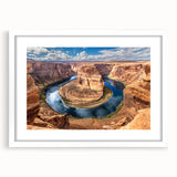Abstract art print of Glen Canyon in muted earth tones on a framed white mat, ideal for dining room decor.