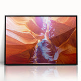 Large abstract wall art of the Grand Canyon in muted earth tones on framed acrylic, suitable for modern living room decor.