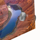 Acrylic print of Horseshoe Bend in Arizona, featuring large abstract shapes in earthy tones, ideal for dining room art.