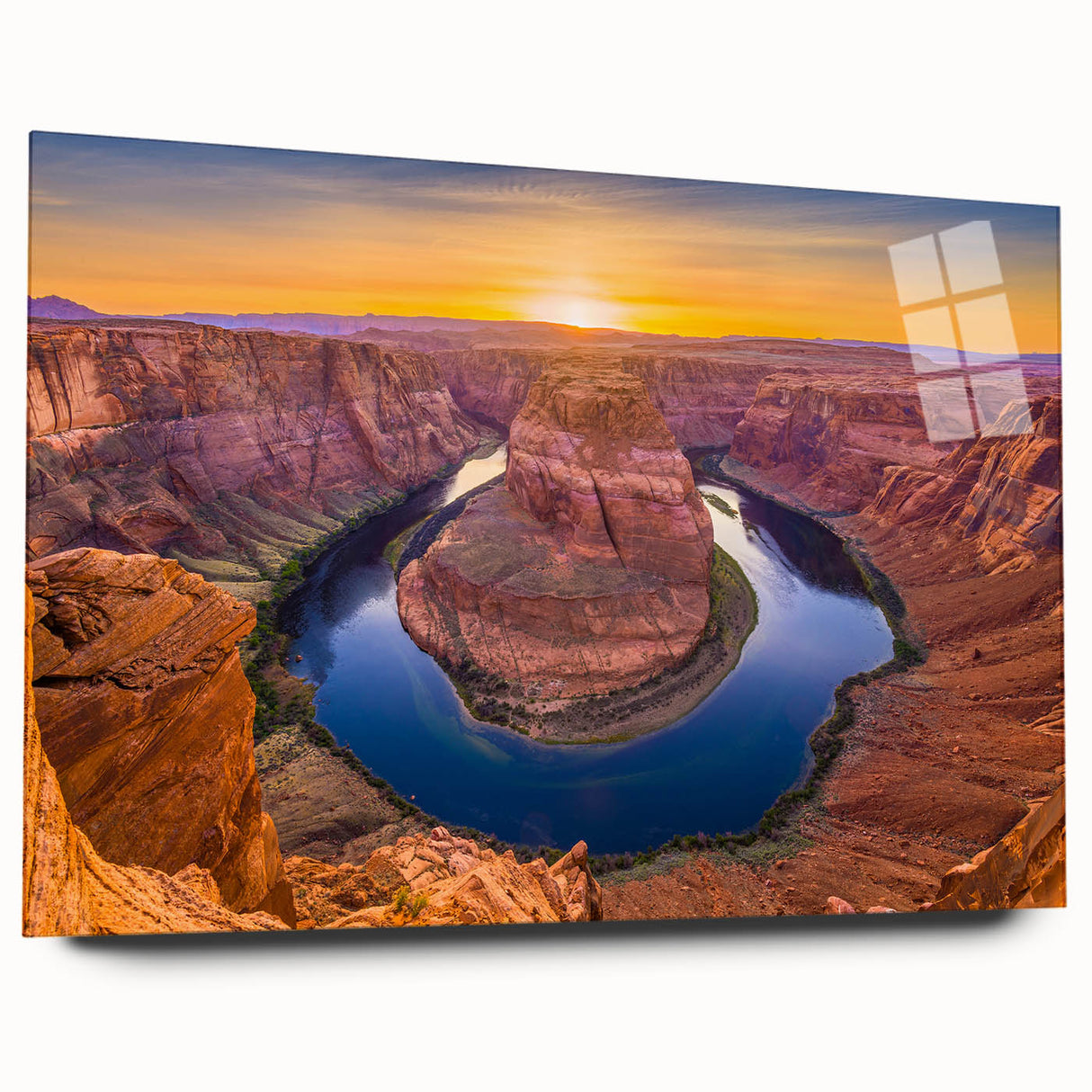 Acrylic print of Horseshoe Bend, Arizona in muted earth tones, ideal for bedroom or dining room art.