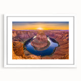 Abstract art print of Horseshoe Bend in Arizona, featuring earthy tones on a framed white mat.