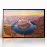 Framed acrylic print of Horseshoe Bend in Arizona, featuring earthy tones, ideal for modern art wall decor.