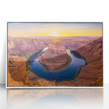 Acrylic print of Horseshoe Bend in Arizona, featuring earthy tones, framed in white, suitable for modern art wall decor.