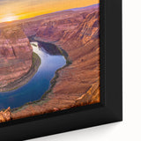 Framed canvas of Horseshoe Bend in Arizona, featuring textured black and colorful art, ideal for large living room walls.