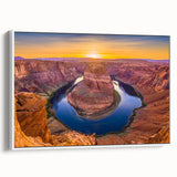 Vintage poster art of Horseshoe Bend, Arizona, on a framed canvas with vibrant colors, ideal for living room decor.