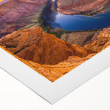 Art deco poster of Horseshoe Bend in Arizona, featuring earthy tones on a rolled canvas, suitable for dining room decor.